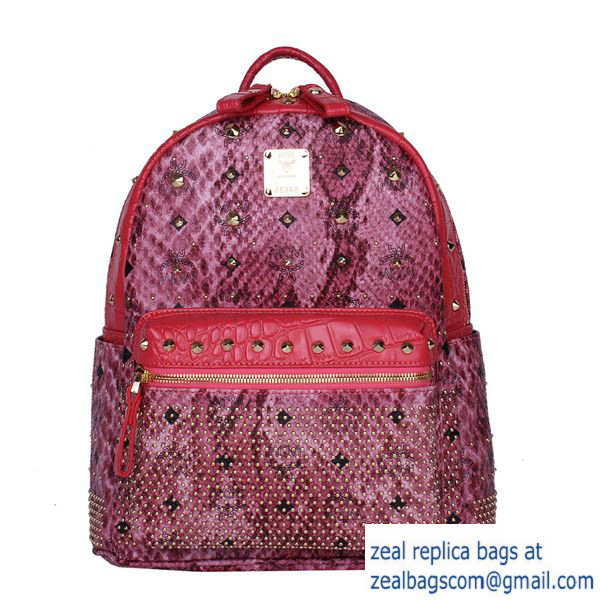 High Quality Replica MCM Armour Small Backpack Snake Leather MC2095S Rose - Click Image to Close